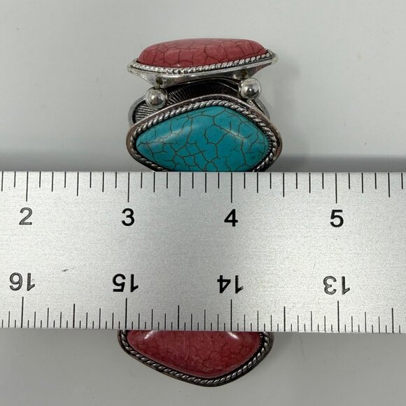 Southwestern Chunky Faux Turquoise Stretch Bracelet Stones Beads Blue Red White - Picture 8 of 9